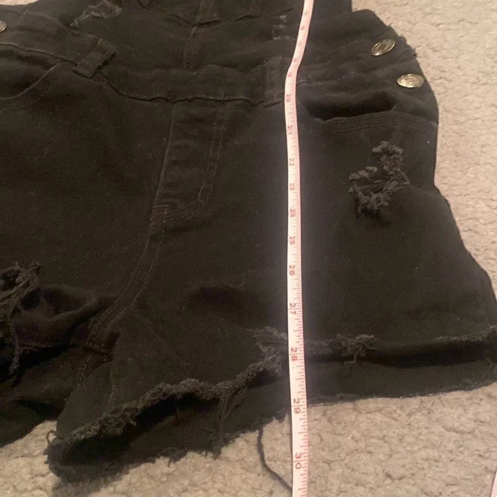 Blue Topic Black Jean Overall Shorts Size Medium Distressed - Picture 7 of 13